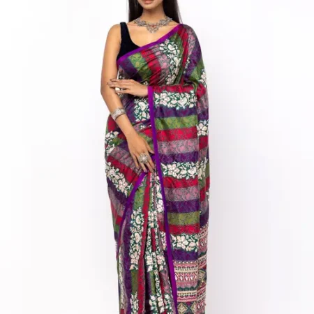 Multicolour Printed and Embroidered Silk Saree