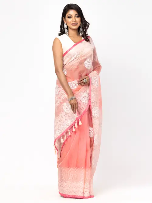 Light Pink Printed Cotton Saree